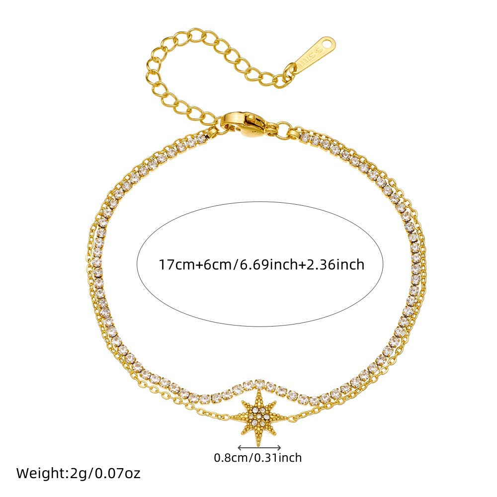 Minimalist Sweet Rhinestone Inlaid Star Heart Stainless Steel Double Layer Bracelet