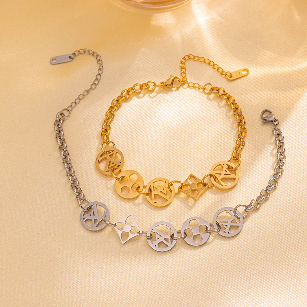 Vintage Minimalist Titanium Steel Letter Charm Bracelet with Vacuum Plating for Women