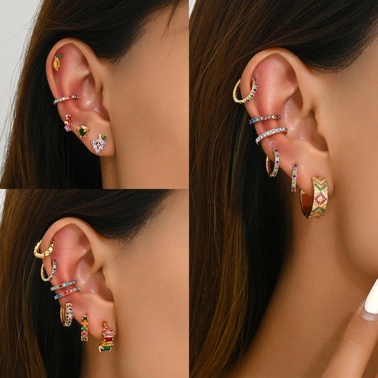 Geometric Fashion Ear Studs for Women with Zircon Inlay and Stainless Steel Posts