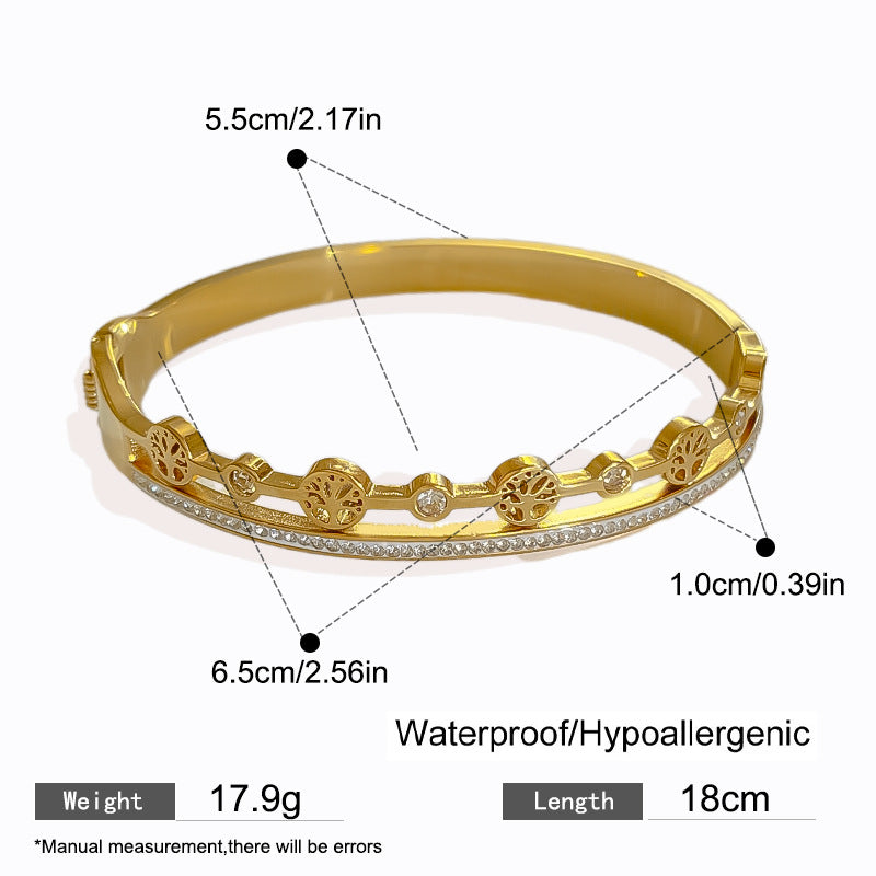 Vintage Double Layer Tree Hollow Titanium Steel Bracelet for Women