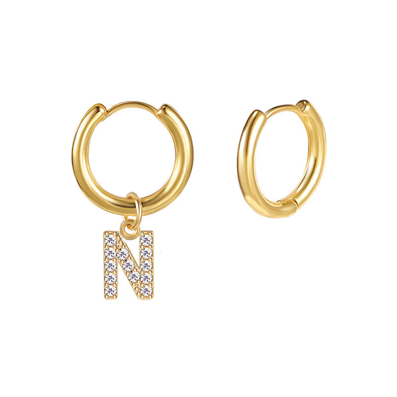 Minimalist Letter-Shaped Stainless Steel Pendant Earrings with 18K Gold Plating and Zircon Inlay
