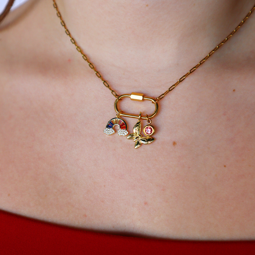 Collana con ciondolo a barra geometrica a cuore placcata oro 18 carati in acciaio inossidabile PVD vintage