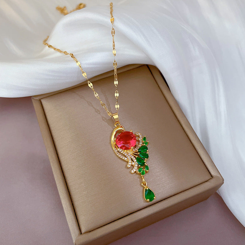 Collar de cadena de titanio y acero geométrico de lujo con incrustaciones de diamantes de imitación para unisex