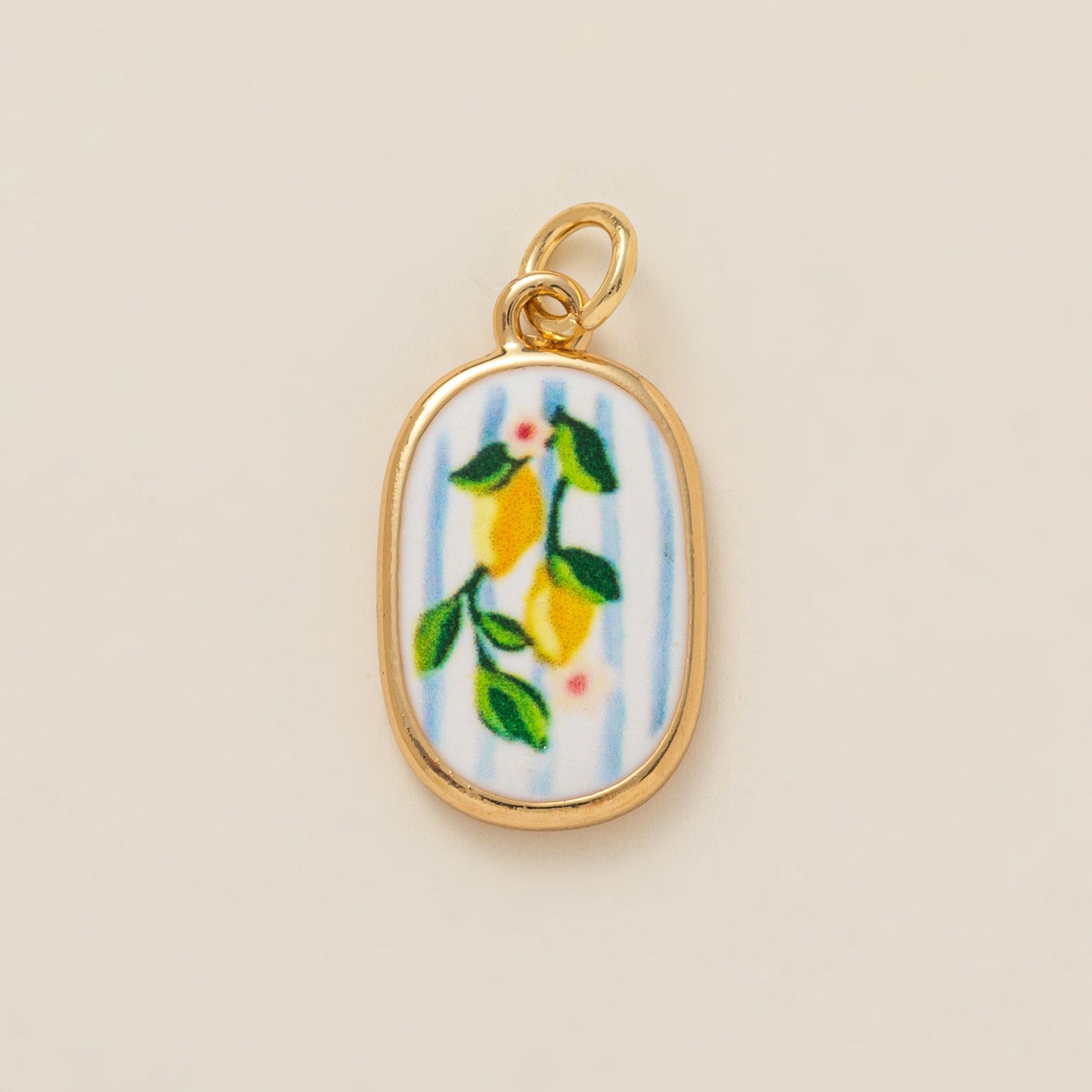 Vintage Plated Brass Ceramic Mushroom Heart Floral Charm Bar