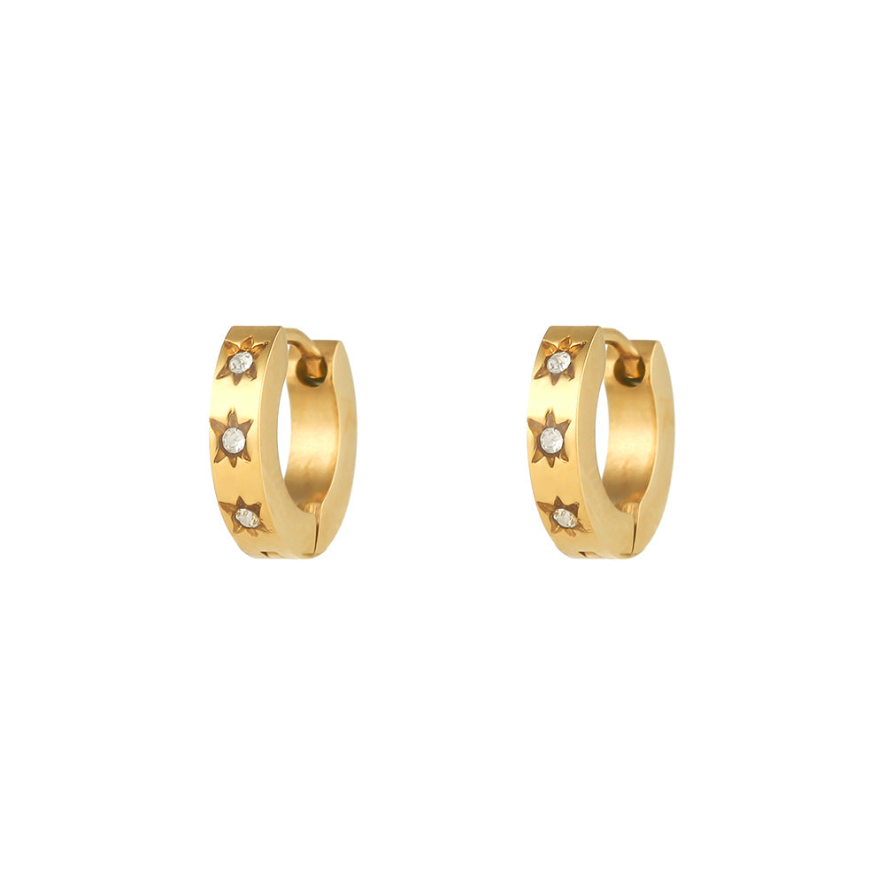 Pendientes de tuerca de acero inoxidable geométricos minimalistas de moda con baño de oro de 18 quilates y detalles de estrella de circonita para mujer