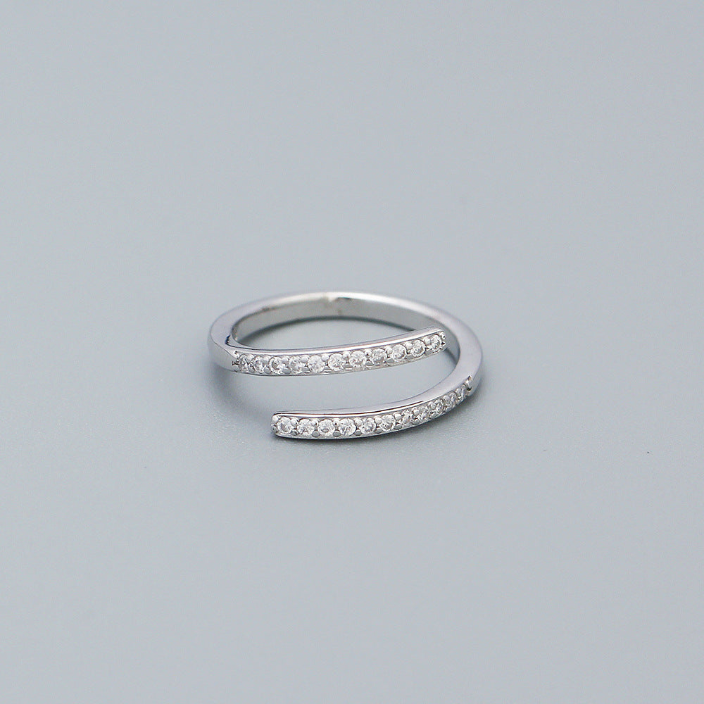 Minimalist 925 Sterling Silver Geometric Cubic Zirconia Inlay Plated Open Ring for Women