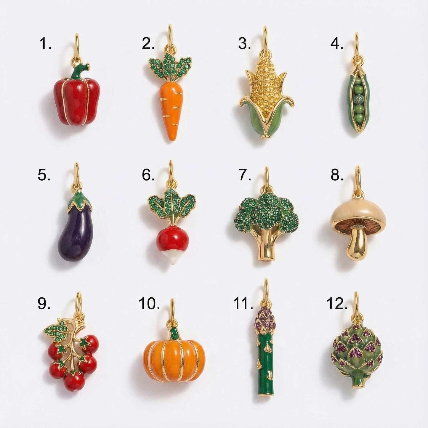 Ciondolo a barra vintage in ottone placcato oro 14K con zirconia cubica e olio a goccia a forma di frutta e verdura