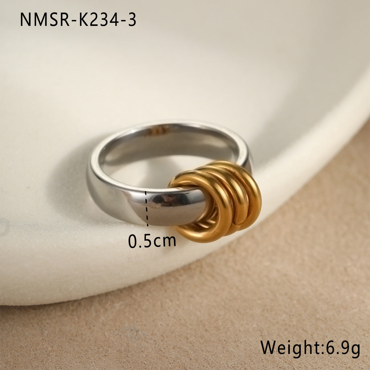 Anillo minimalista geométrico de acero inoxidable con baño de oro de 18 quilates para mujer, banda ajustable apilable