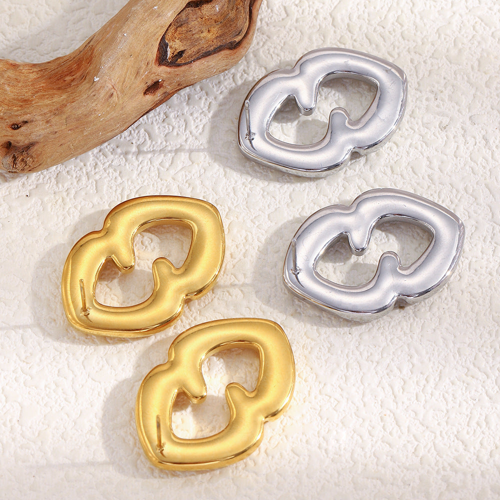 Orecchini da donna in acciaio inossidabile placcato oro 18 carati a forma di cuore geometrico minimalista