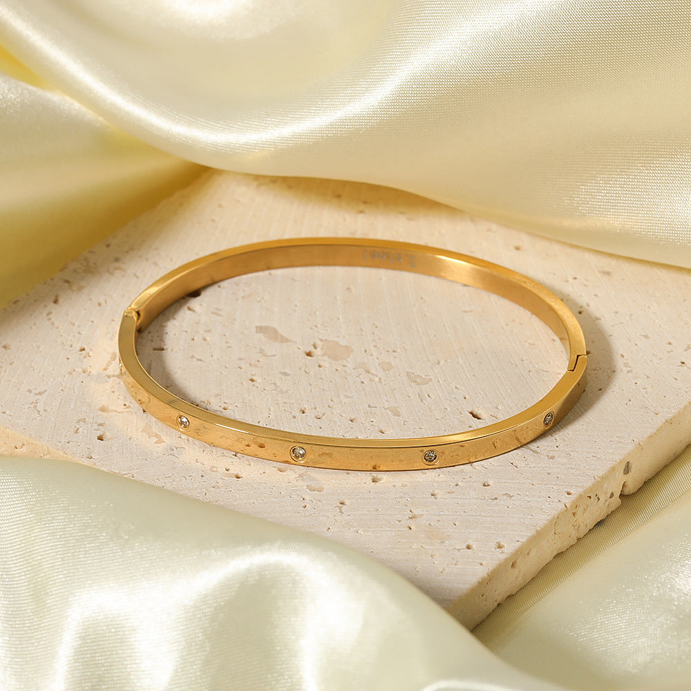 Bracciale da donna in acciaio inossidabile con cerchio geometrico in stile vintage e intarsio in zircone