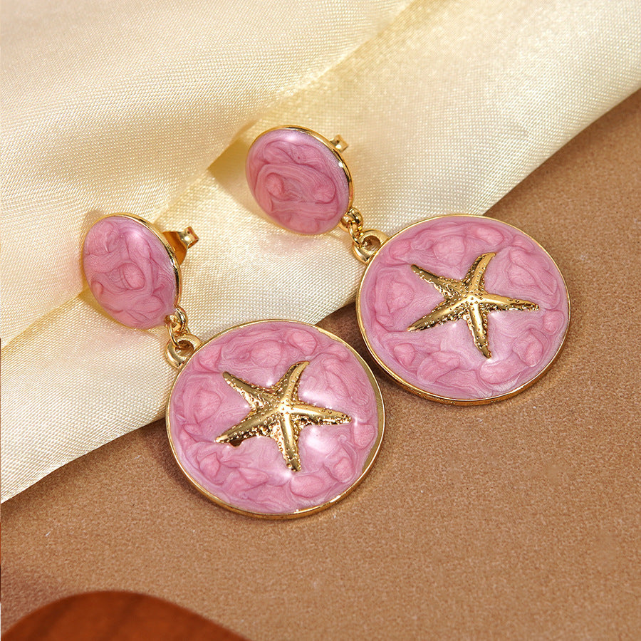 Luxury Casual Drip Oil Starfish Stainless Steel Earrings for Women