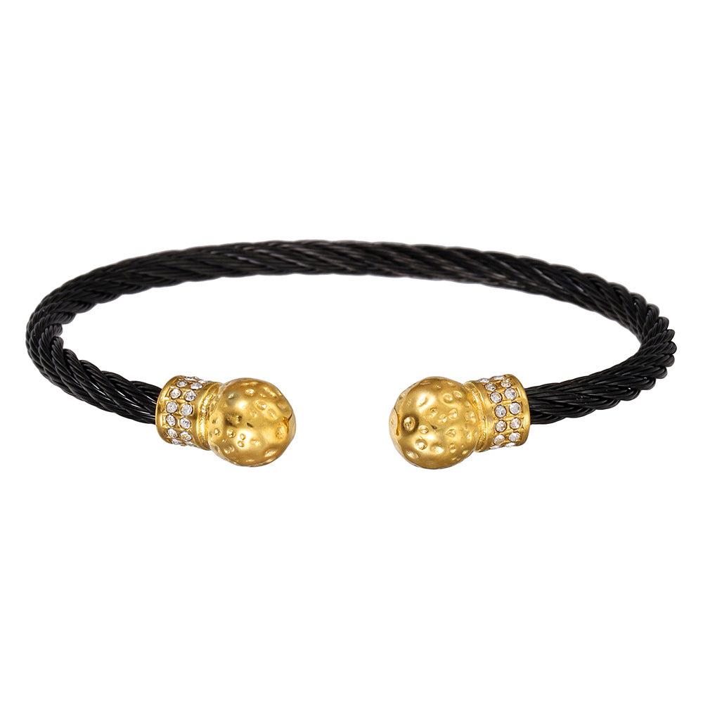 Personalized Luxury Streetwear Gold Plated Round Geometric Polished Titanium Steel Rope Chain Bracelet with Cubic Zirconia for Women