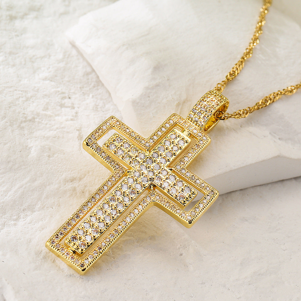 Minimalist Geometric Pendant Necklace for Women with Copper Base Plated in 18K Gold Micro-Paved Zirconia and Pearl Accent