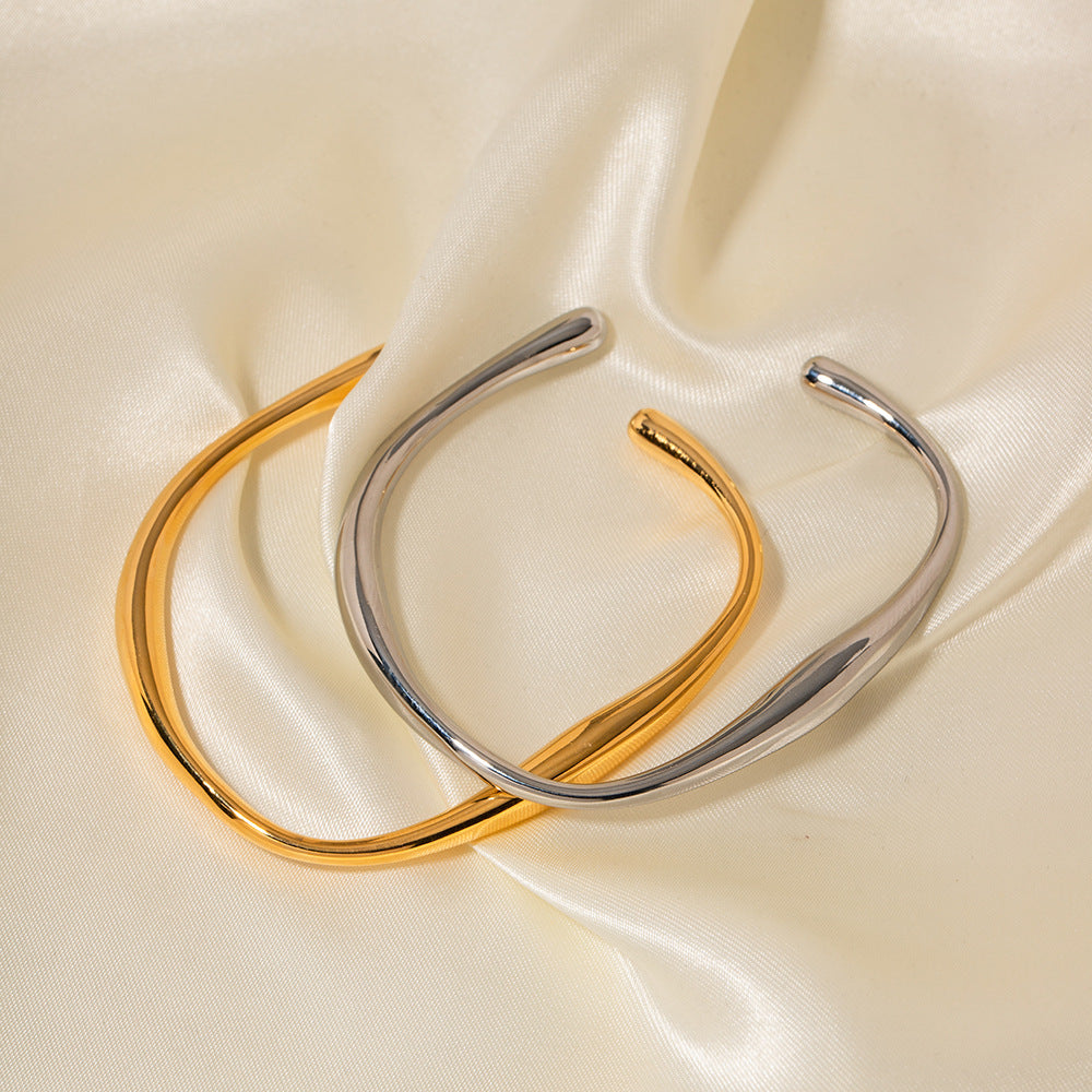 Minimalist Geometric Titanium Steel Bracelet with 18K Gold Plating for Women
