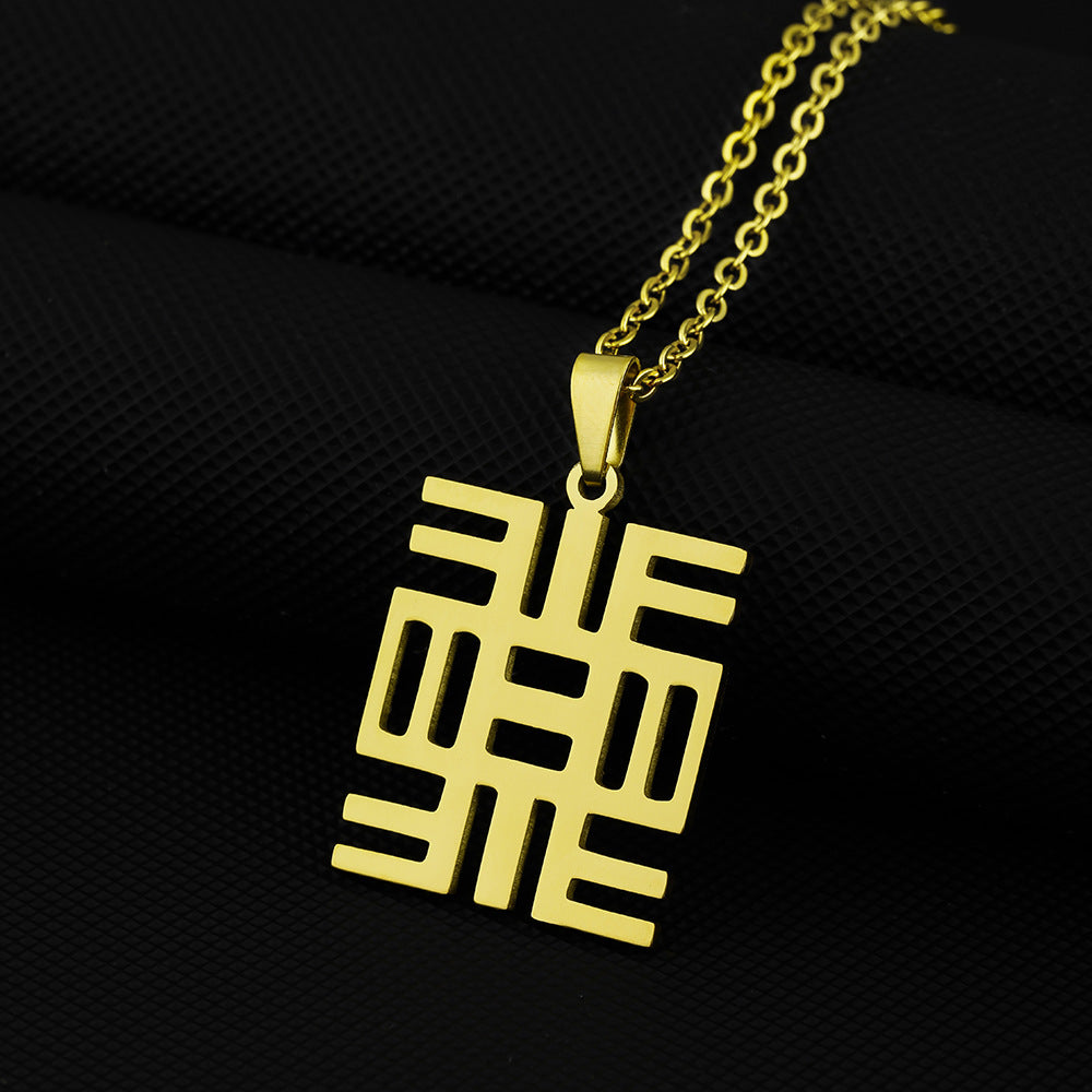 Collana con ciondolo etnico geometrico in acciaio inossidabile con finitura placcata, unisex