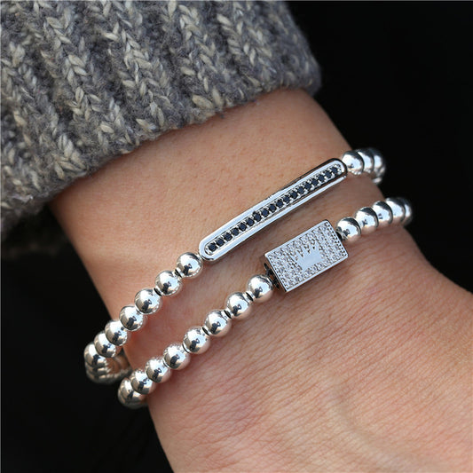 Punk Minimalist Rectangle Micro-Inlaid Cubic Zirconia Alloy Bracelet for Men and Women