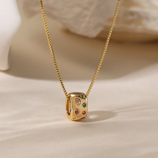 Minimalist Vintage 18K Gold Plated Geometric Cubic Zirconia Pendant Necklace for Women