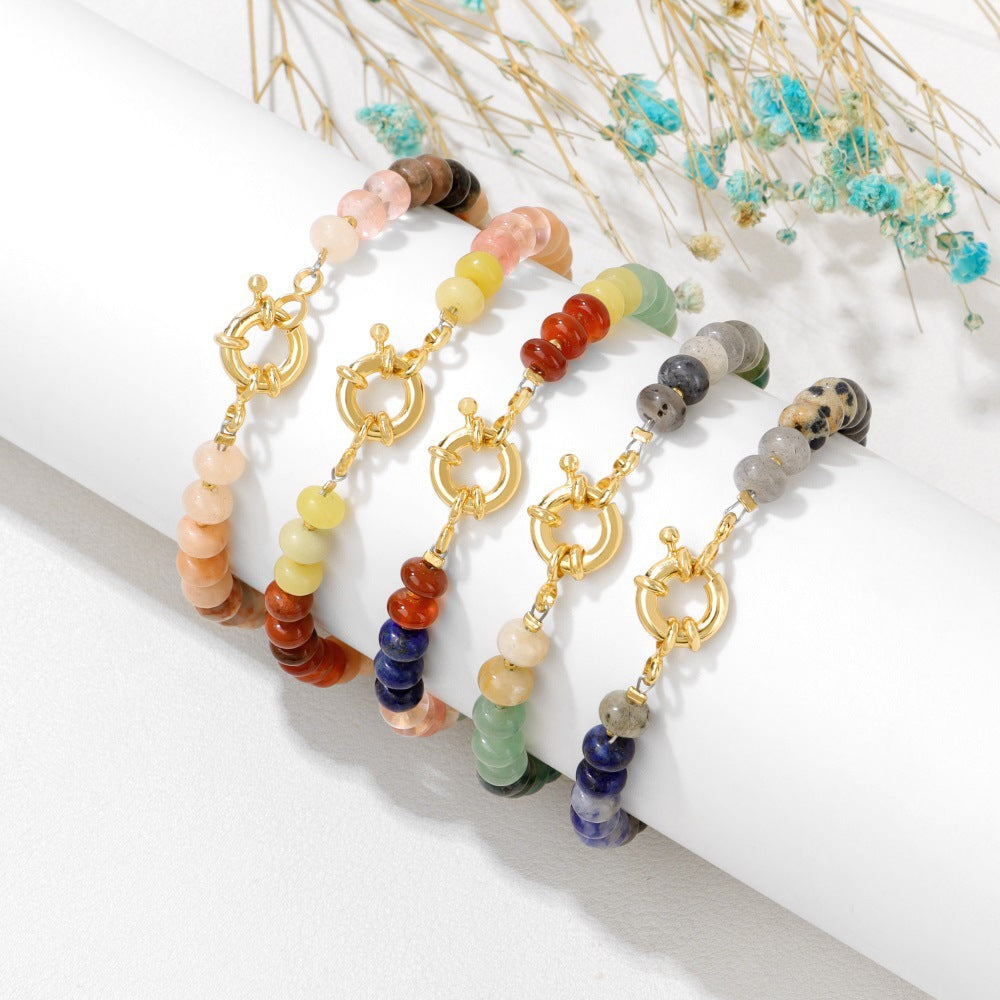 Sweet Elegant Geometric Gemstone Beaded Bracelet for Women with OT Clasp