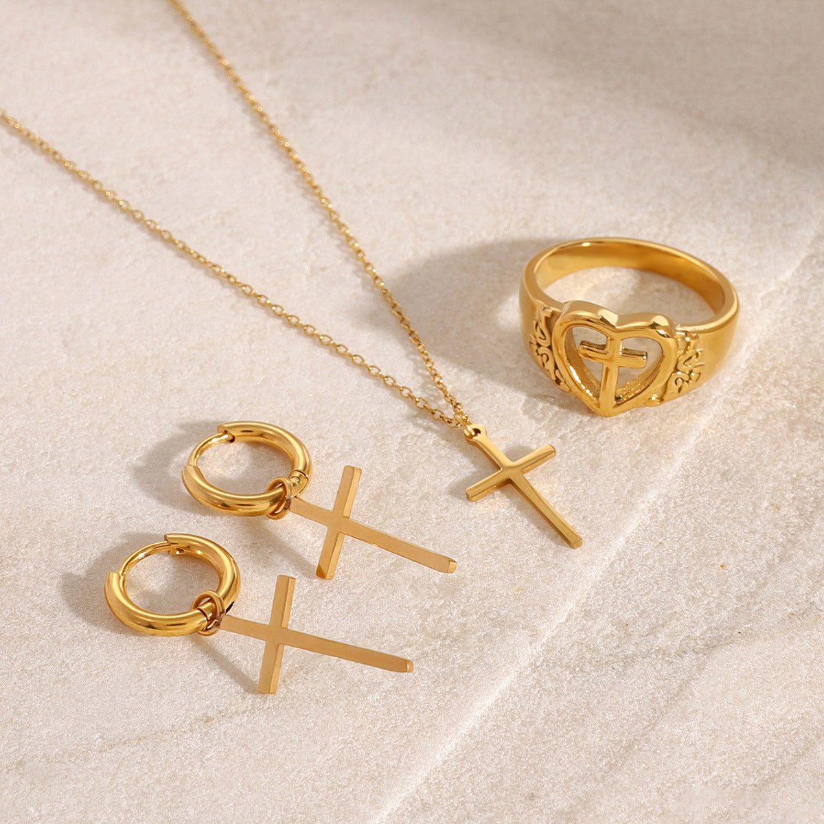 18K Gold Plated Stainless Steel Cross Geometric Pendant Necklace for Women