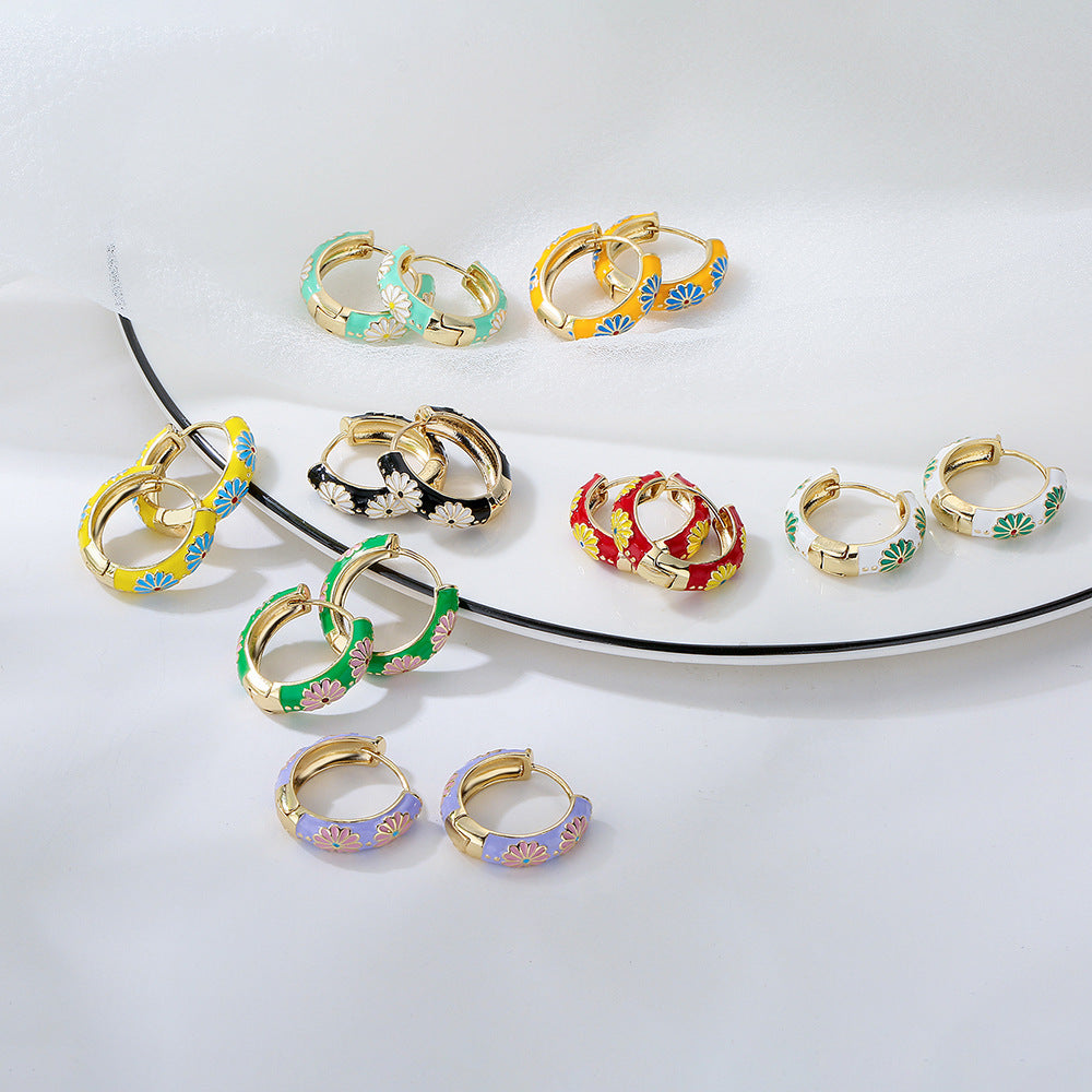 Retro Geometric Copper Earrings with Gold Plating for Women Candy-Colored Enamel Finish