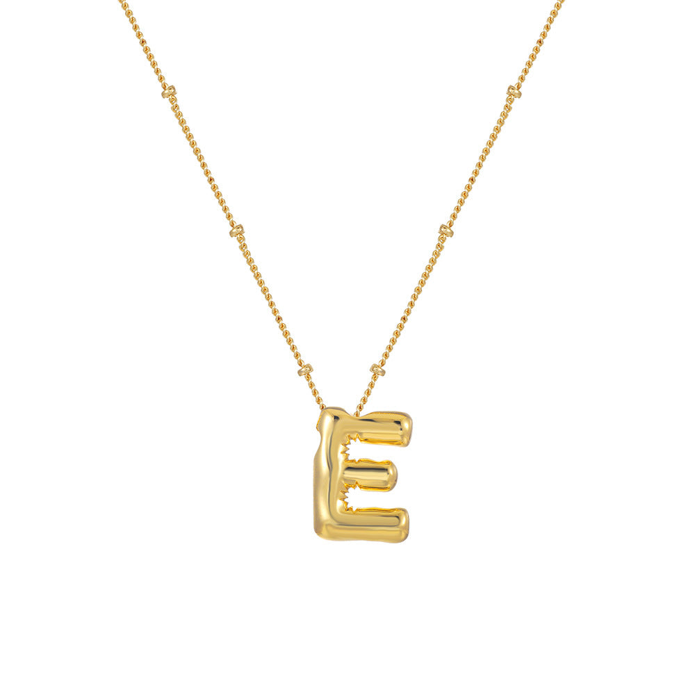 18K Gold Plated Heart Letter Necklace Minimalist Polished Brass Pendant Cable Chain for Women