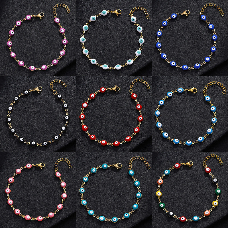 Bracciale alla moda in acciaio al titanio a forma di occhio per donna con smalto, gioielli dell'amicizia carini ed eleganti
