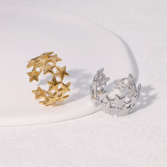 Vintage Minimalist 18K Gold Plated Stainless Steel Open Ring with Heart Floral Geometric Star Design for Women