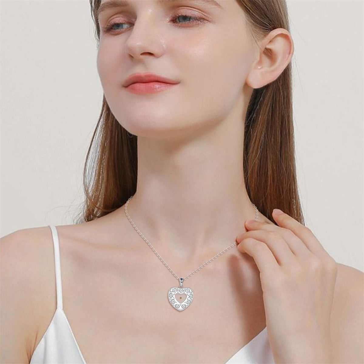 Minimalist Heart-Shaped Stainless Steel Pendant Necklace with Floral Engraving and Polished Finish