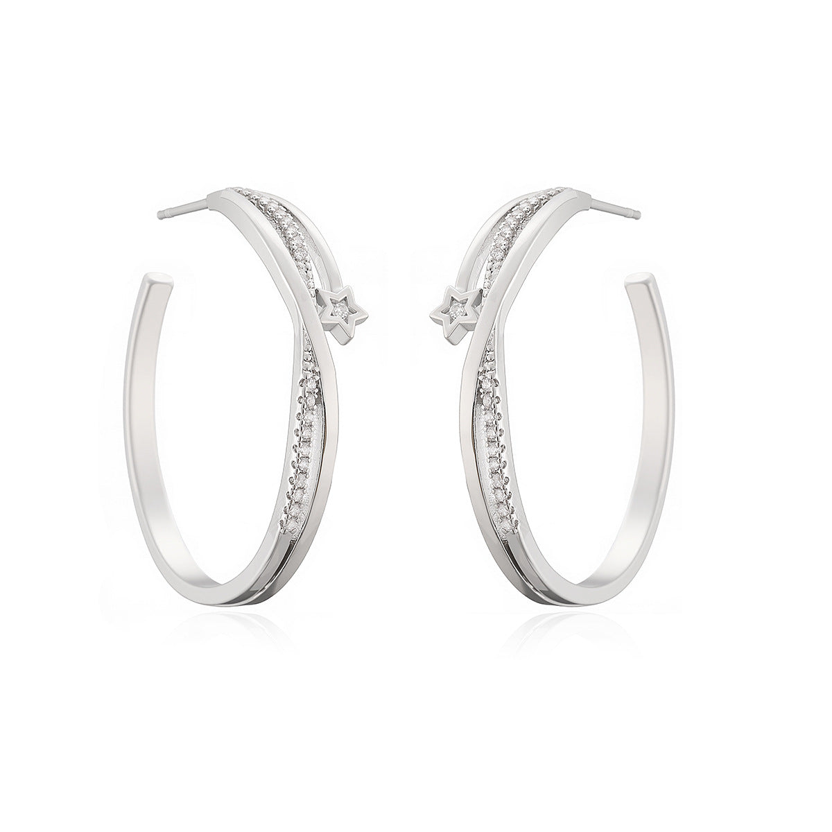 Fashion Geometric 18K Gold Plated Brass Cubic Zirconia Hoop Earrings for Women