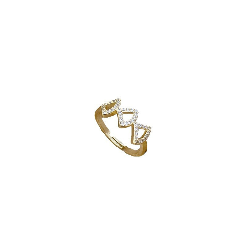 Cartoon Style Crown-Shaped Brass Ring with Gold Plating for Women, Adjustable Open Band Minimalist Jewelry