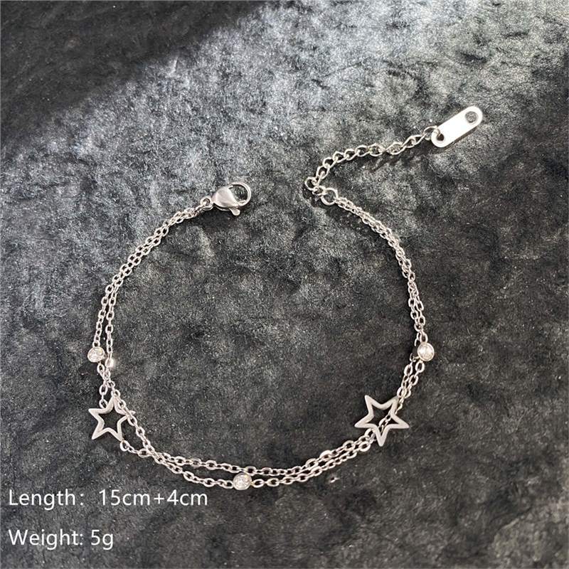 Original Design Geometric Four-Leaf Clover Roman Numeral Double-Layer Bracelet in Titanium Steel with Gold Plating