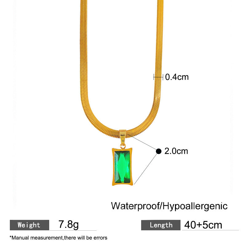 Sweet Gold Plated Geometric Titanium Steel Necklace with Emerald and Rhinestone Inlay for Unisex
