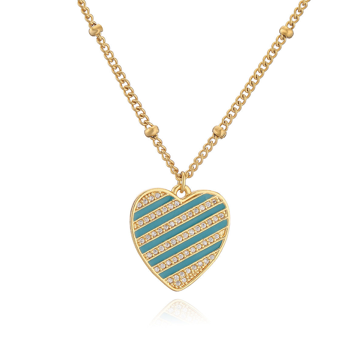 Collana da donna con ciondolo a forma di cuore in rame placcato oro 18K e zirconi, stile vintage