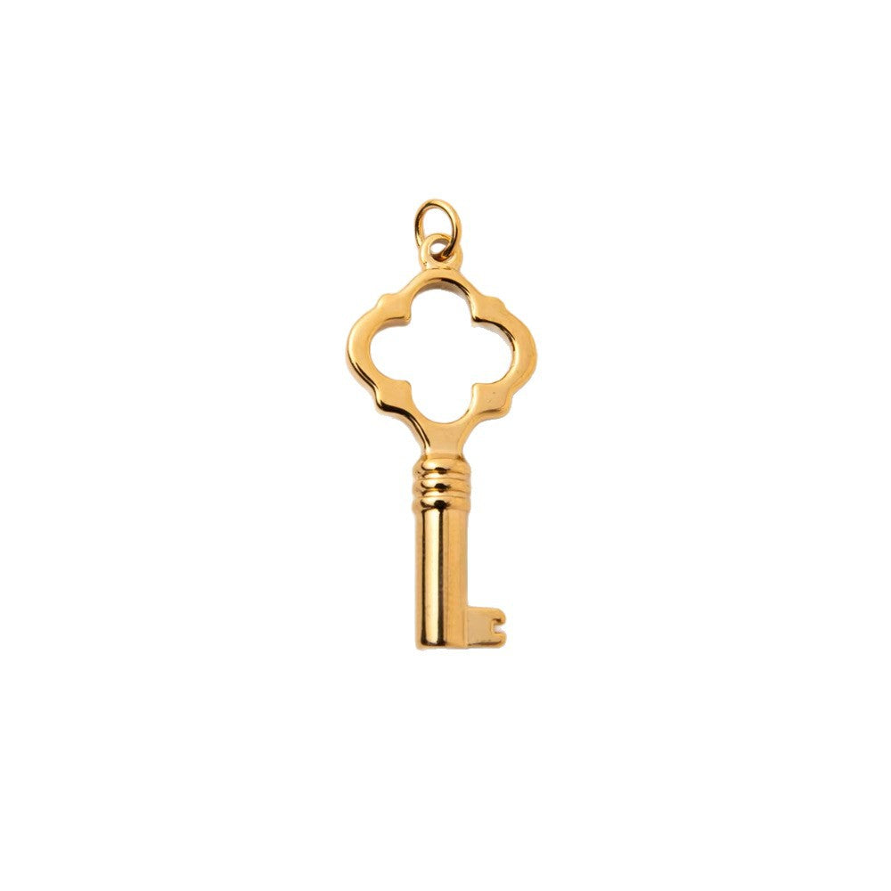 Colgante de barra con diseño de llave de acero inoxidable bañado en oro de 18 quilates de estilo vintage para mujer