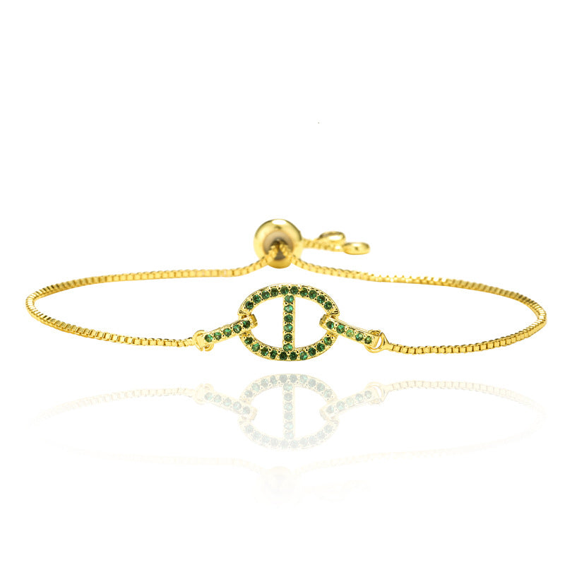 Micro-Paved Cubic Zirconia Geometric Pig Nose Brass Box Chain Bracelet for Women