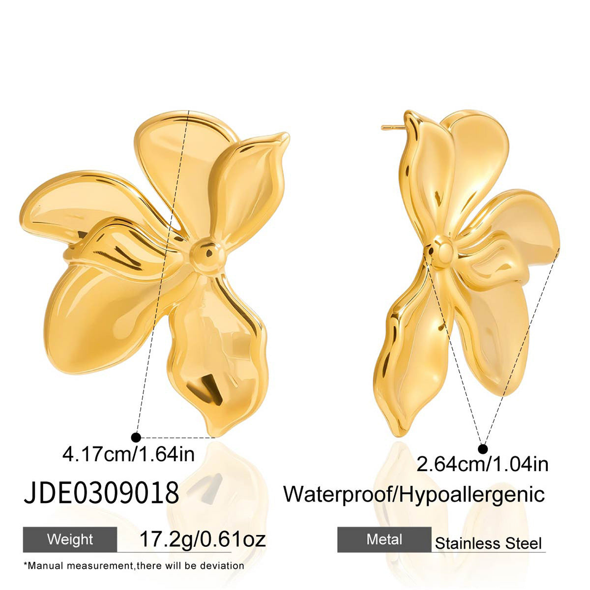 Eleganti orecchini in acciaio inossidabile con placcatura, motivo floreale geometrico, da donna
