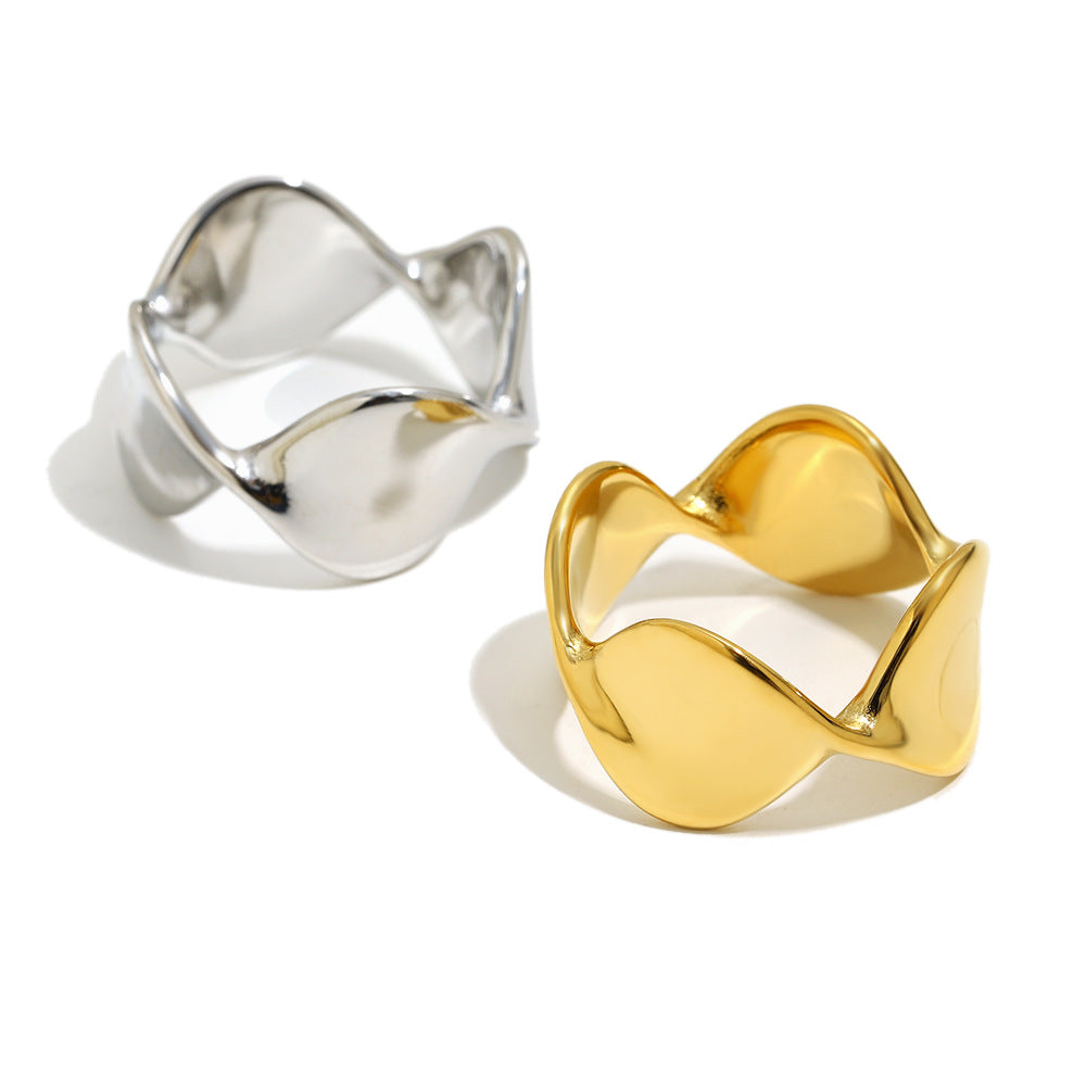 Anello da donna in acciaio inossidabile placcato oro 18 carati, a forma geometrica minimalista