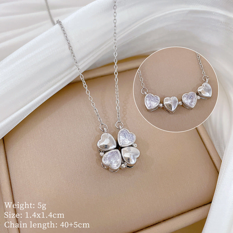 Sweet Minimalist Cross Micro-Inlaid Cubic Zirconia Brass Pendant Titanium Steel Necklace for Unisex