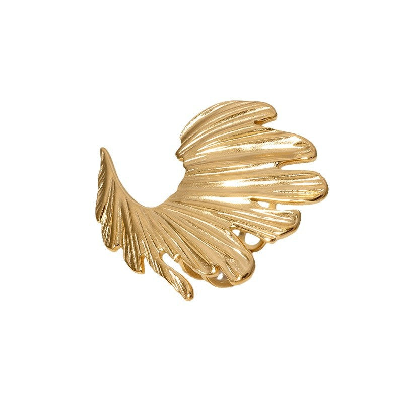 Minimalist Wing-Shaped Stainless Steel Open Ring for Women with 18K Gold Plating
