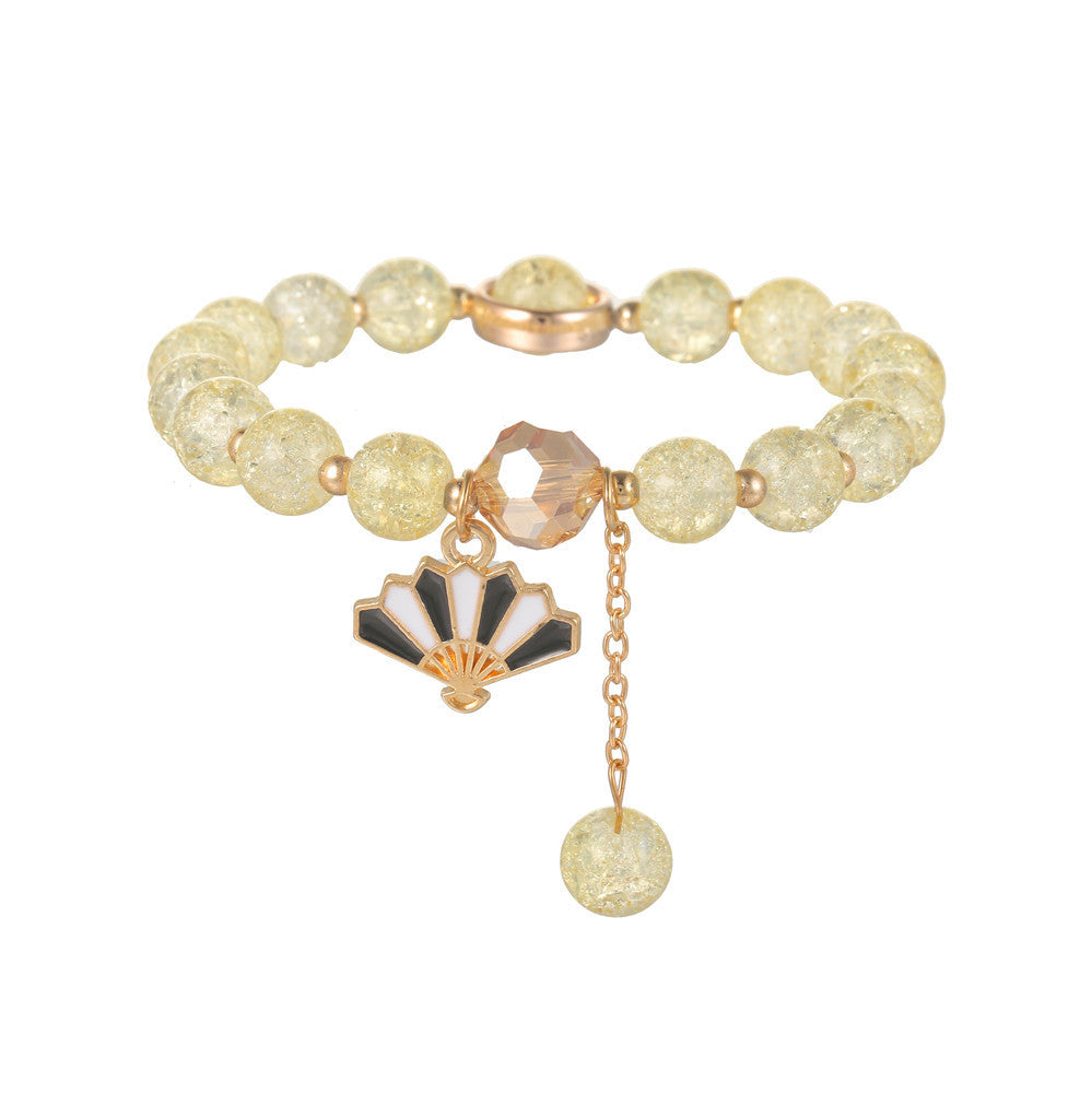 Sweet Natural Round Glass Beaded Bracelet with Drip Oil Starfish Shell Swan Charms and Crackle Texture