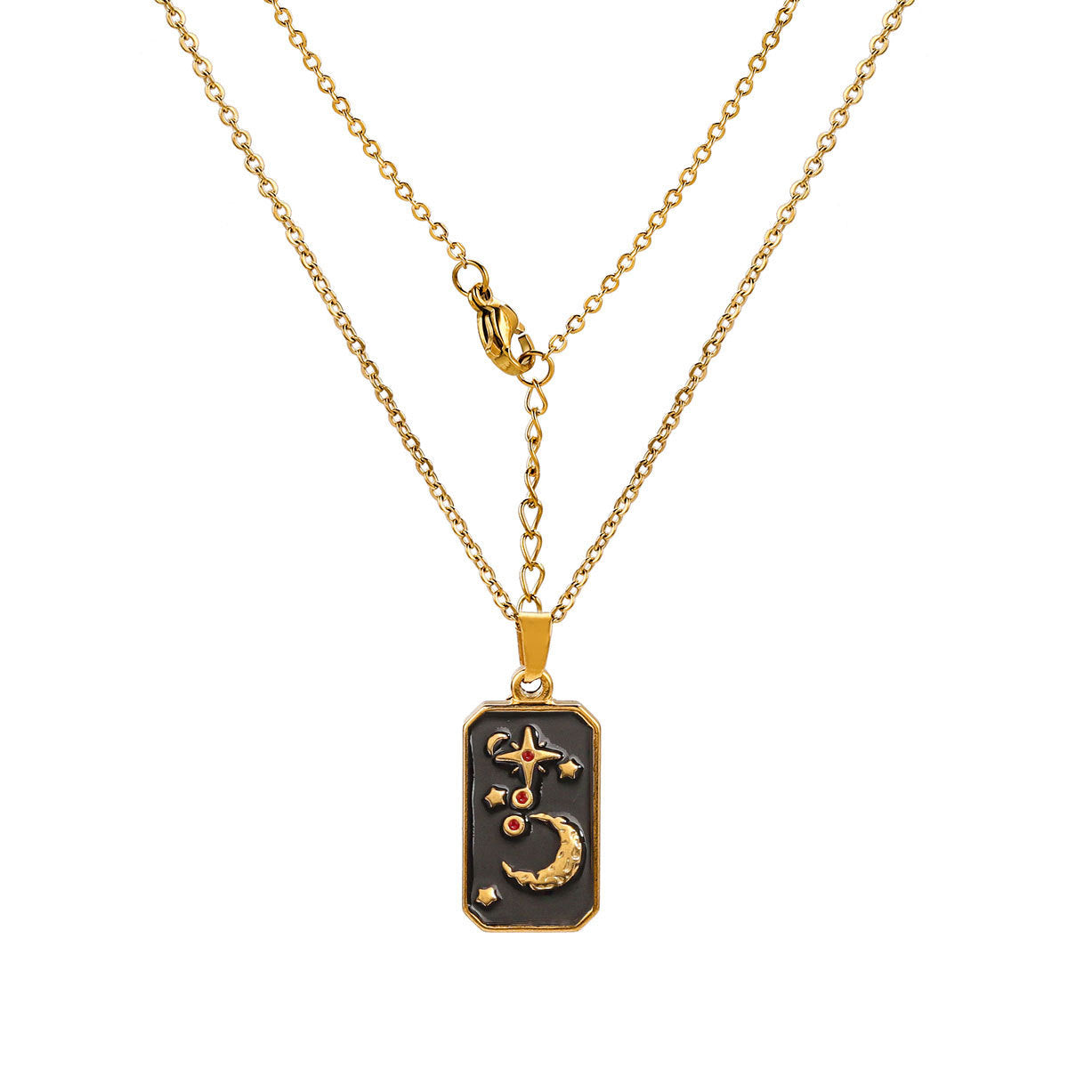 Collana con ciondolo a forma di tarocco vintage da donna con design a rilievo 3D in acciaio al titanio con finitura placcata