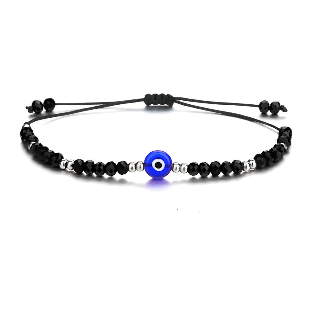 Evil Eye Heart Crystal Beaded Bracelet Stainless Steel Plated Women's Jewelry