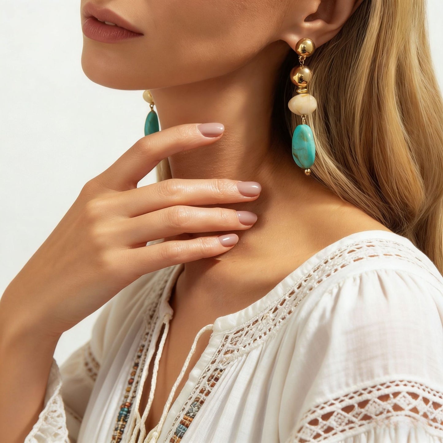 Orecchini Pendenti Vintage da Donna con Forme Geometriche Irregolari in Resina e Elementi Rotondi e Ovali Sfumati Ambra