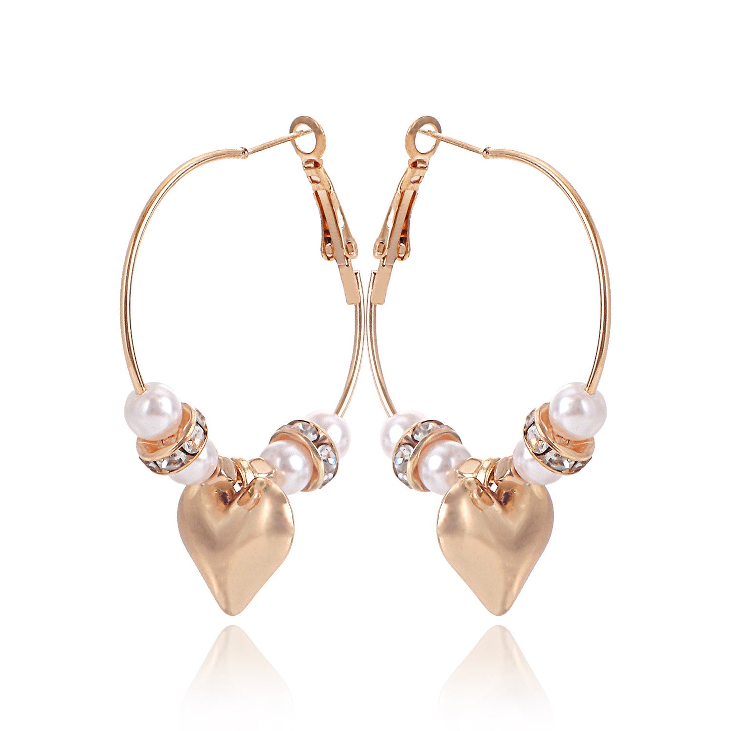 Minimalist Heart-Shaped Alloy Ear Cuffs with Micro-Pavé Rhinestone and Pearl Accents for Women