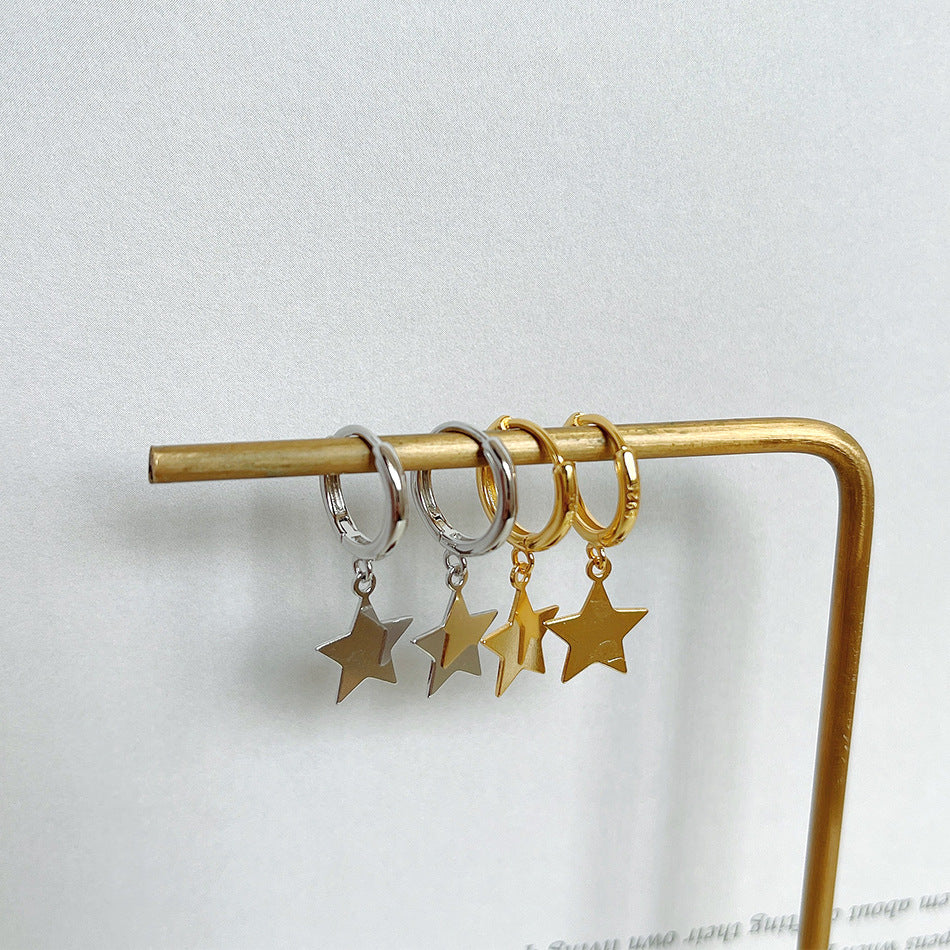 Minimalist Star-Shaped 925 Sterling Silver Earrings for Women with Handcrafted Finish