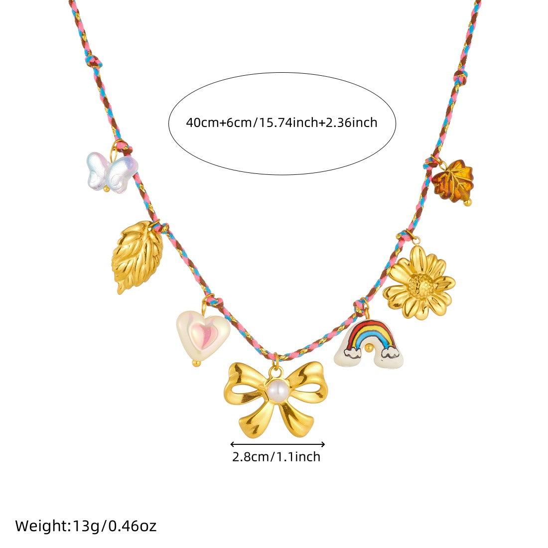 Rainbow Bow Stainless Steel Plated Pendant Necklace Charm Bar for Women