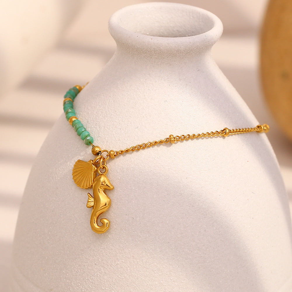 Fashionable Geometric Stainless Steel Plated 18K Gold Seahorse Pearl Bracelet for Women
