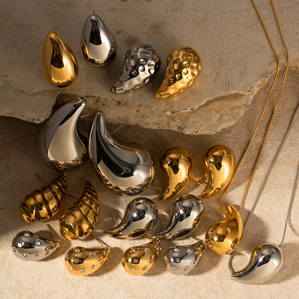 18K Gold Plated Teardrop Titanium Steel Earrings for Women