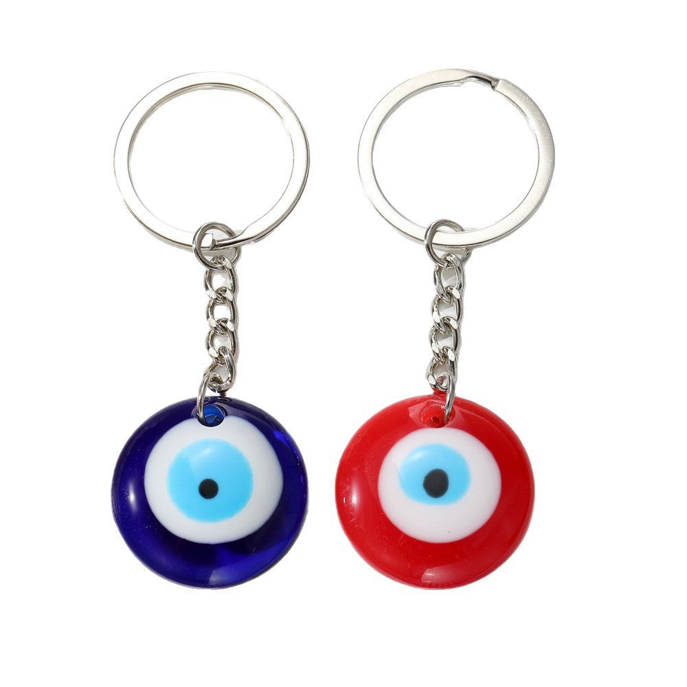 Minimalist Round Resin Evil Eye Keychain with Floral Pattern