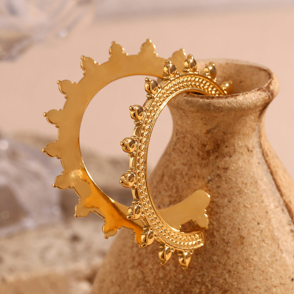 Fashion Minimalist Bohemian Wheat Pattern 18K Gold Plated Stainless Steel Geometric Hoop Earrings for Women